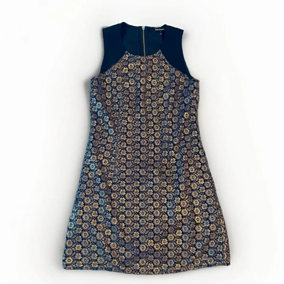 Juicy Couture Gold Overlay Embroidered Black Dress Size 4 - Picture 2 of 12
